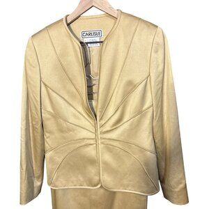 Vintage Carlisle Womens Gold Skirt Suit Set Size 2 Wool & Viscose Blend